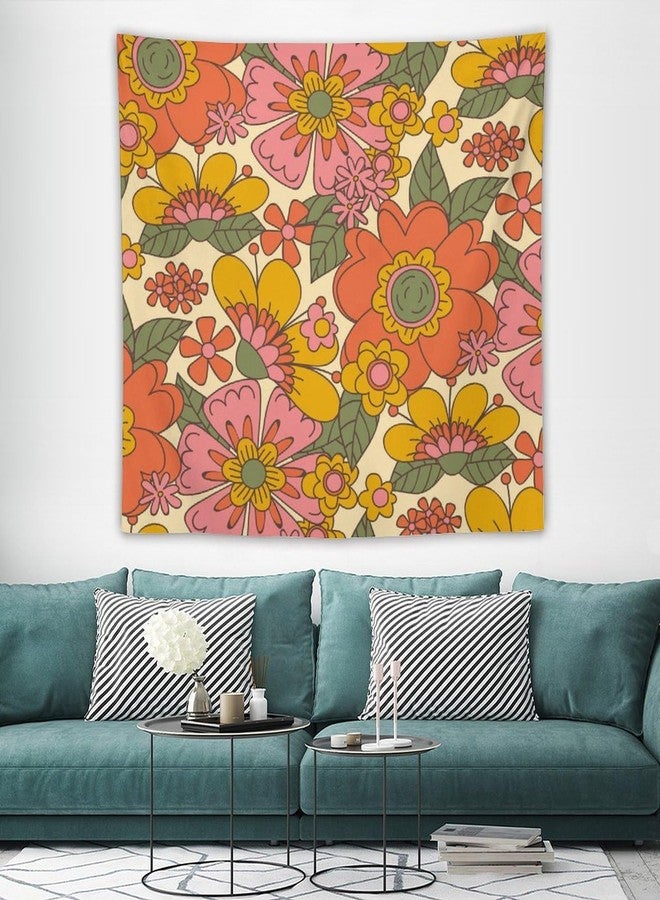 Houselerax Retro 60 70s Floral Tapestry,Hippie Spring Groovy Flower Power Flower Boho Print Wall Hanging Neutral Home Decor Art for Living Room Bedroom Dorm 40"x30" - Image 2